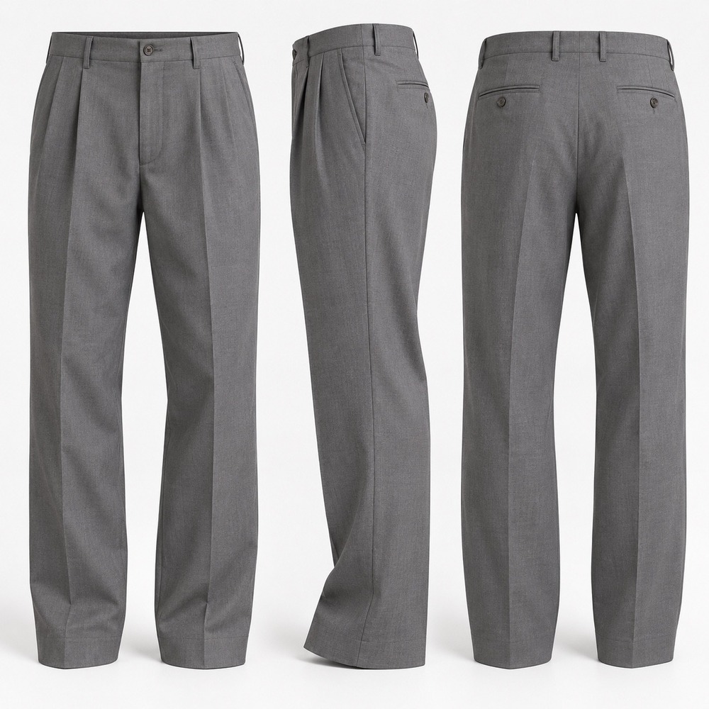 Lands End Suit Pants Mens 34x34 Wool Blend Pleated Light Charcoal Stretch NEW